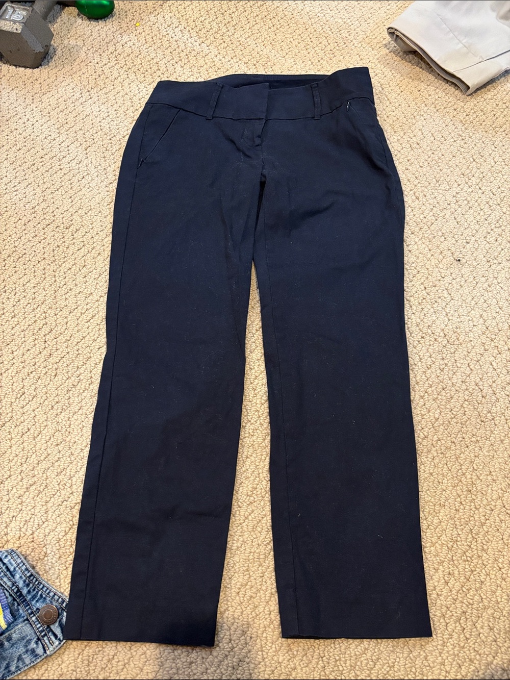 Woman's Classic Tailored Navy khaki material Pants super stretchy and flattering